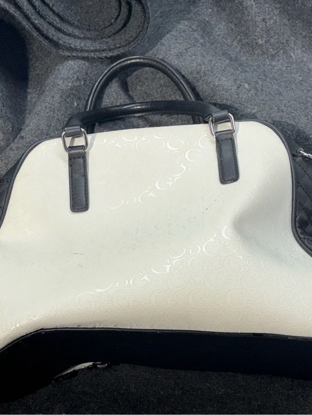 GUESS White and Black Floral Dome Satchel